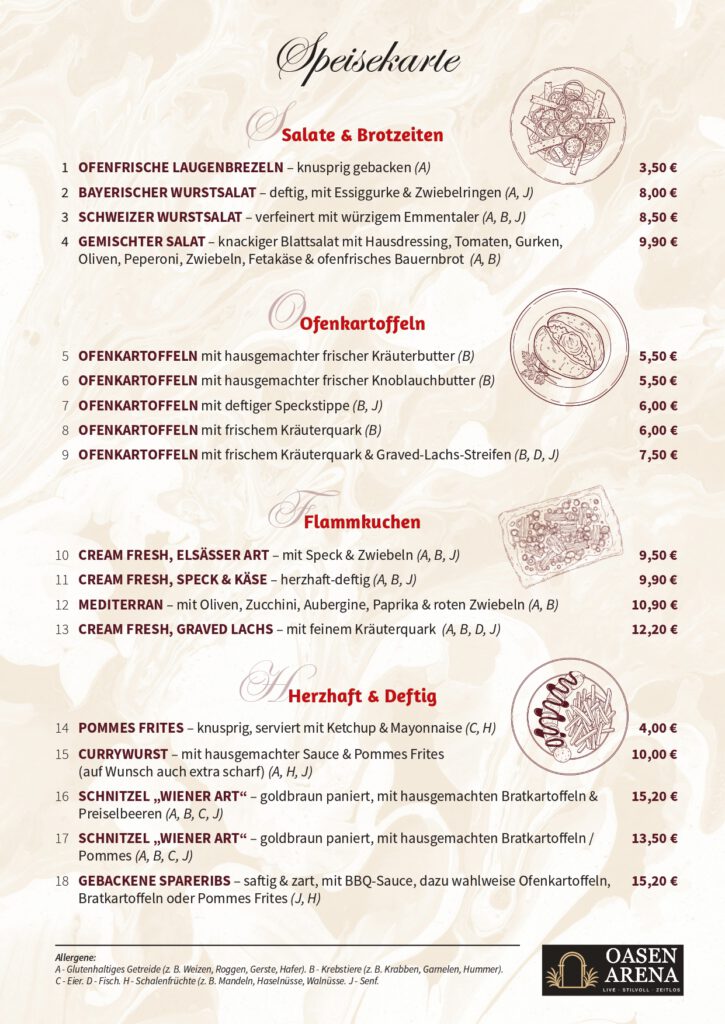 Oasen Arena Speisekarte